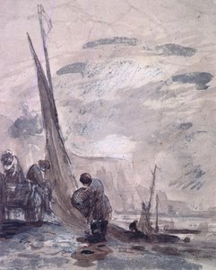 Figures avec charrette et bateaux sur le rivage, près des falaises, XIXe siècle - William Collins